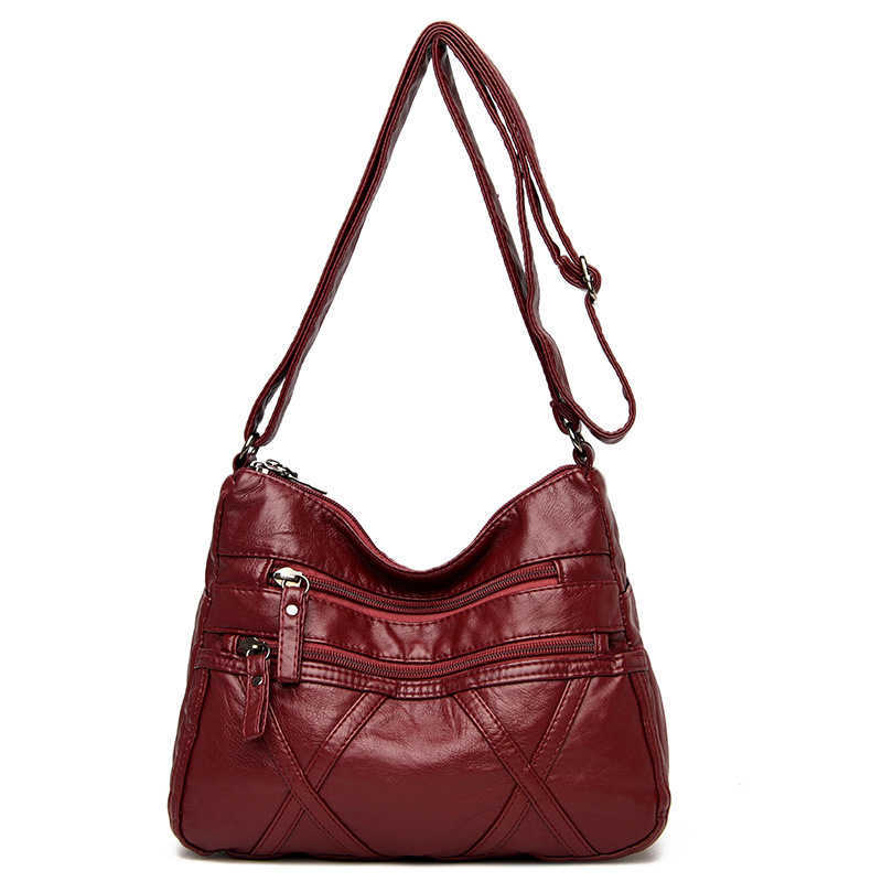HBP Washed messenger bag for the middle-aged and the elderly Fashion soft leather shoulder bags Multi layer large capacity women's