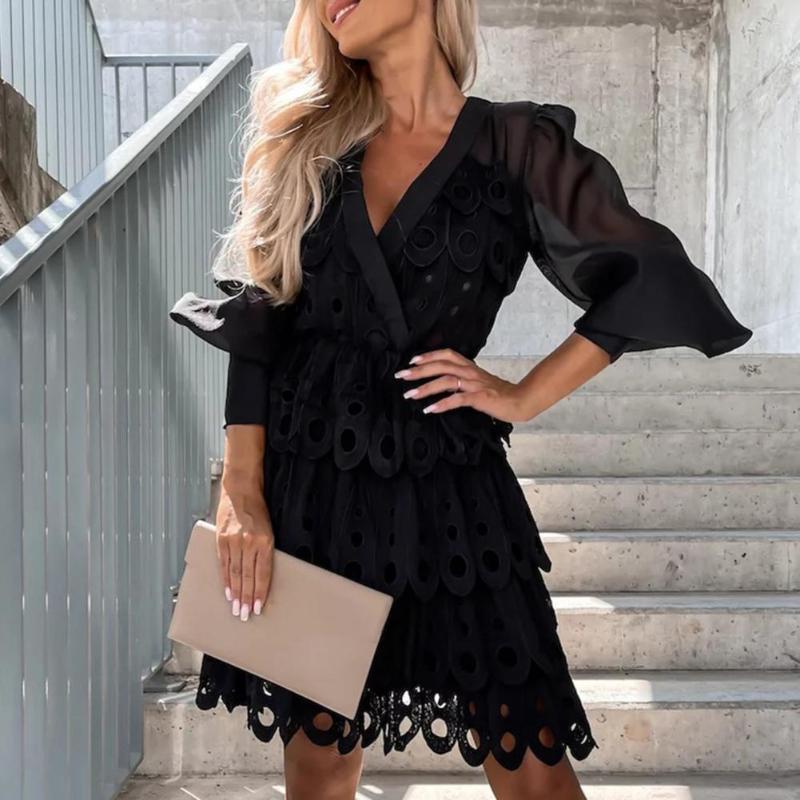 Casual Dresses Women Autumn Dress Above Knee Deep V Neck Lantern Sleeves Multi Layers Dress-up Mini Hollow Out Retro Spring For Dating, Black
Casual Dresses Women Autumn Dress Above Knee Deep V Neck Lantern Sleeves Multi Layers Dress-up Mini Hollow Out Retro Spring For Dating, Black