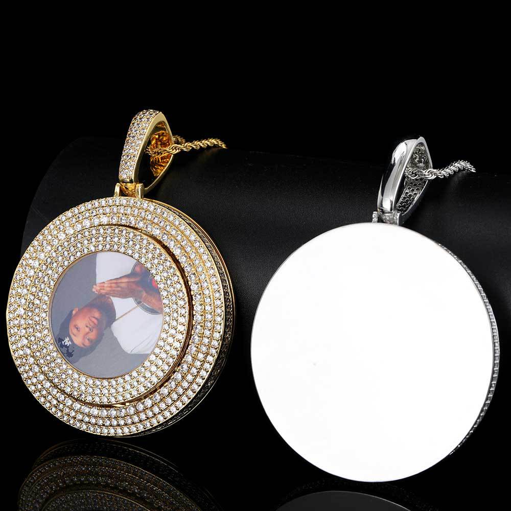 Customize Rotatable Solid Memorial Photo Pendant Necklace TopBling Zircon Men Women Lover Gift