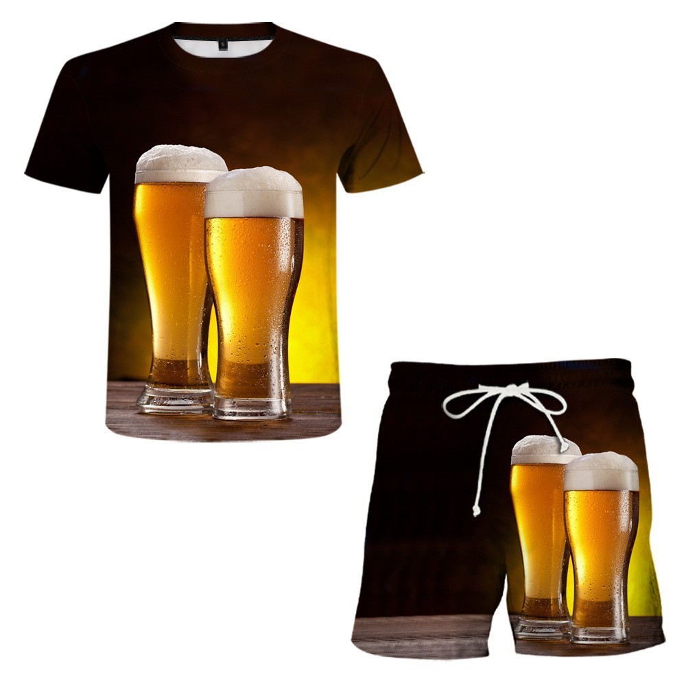 Men's Tracksuits Summer Hip Hop Casual Hawaiian Beer 3D printed men's suit 2 pieces casual O-collar shirt shorts 221006