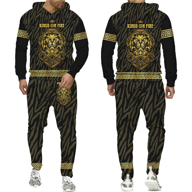 Men's Tracksuits Golden Lion 3D Printed Hoodie/Pants/Suit Men's Casual Graphic Streetwear Pullover Sweatshirt Outfits Set Hip Hop Cool Track