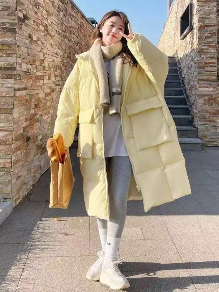 Women's Down Parkas Women Long Parkas Autumn Winter Korean Chic Loose Thickened Puffer Jacket Female Solid Hooded Cotton Padded Coat Outwear 2209