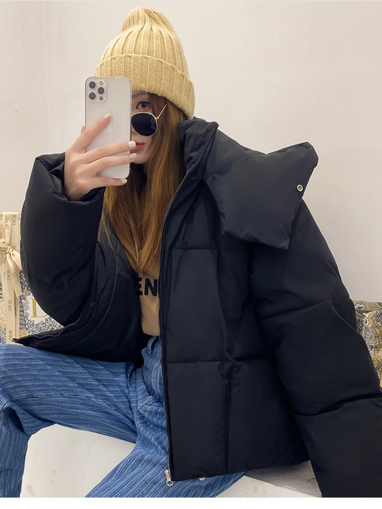 Women's Down Parkas Women Thick Short Puffer Jacket Auutmn Winter Hooded Crop Coat Female Solid Zipper Parkas Mujer Korean Oversized Outwear 2209