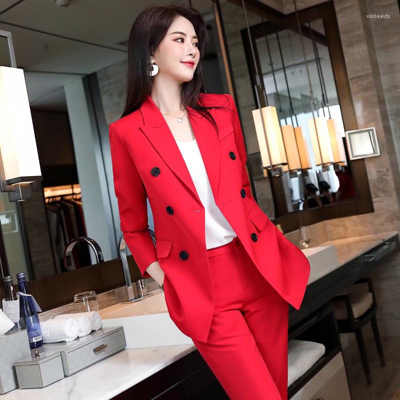 Women's Two Piece Pants IZICFLY Autumn Spring Red Woman Suits With Pant Uniform Set Ladies Elegant Business Blazer And Trouser, Black coat and pant 
Women's Two Piece Pants IZICFLY Autumn Spring Red Woman Suits With Pant Uniform Set Ladies Elegant Business Blazer And Trouser, Black coat and pant