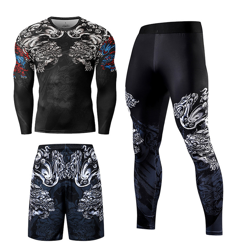 Men's Tracksuits 2/3PCS Men Tracksuit Compression Set Workout Sportswear Gym Clothing Fitness Long Sleeve Tight Top Waist Leggings Sports Suits 2