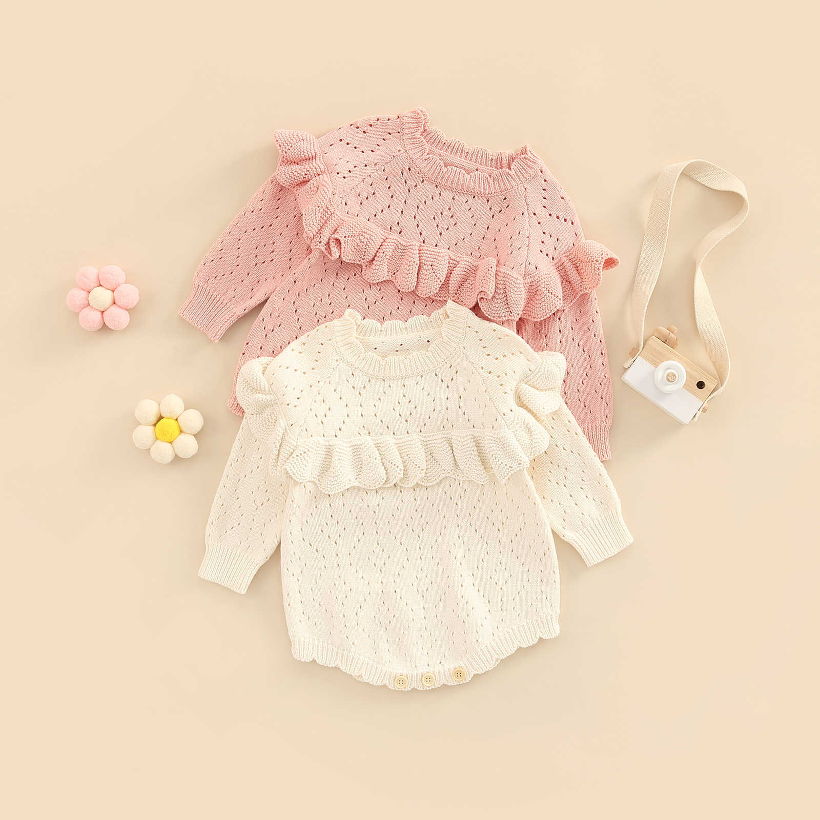 Rompers Baby Girls Sweater Rompers Solid Color Hollow Out Long Sleeves Knit Jumpsuits Autumn Winter Ruffles Sweet Bodysuits J220922, Pink
Rompers Baby Girls Sweater Rompers Solid Color Hollow Out Long Sleeves Knit Jumpsuits Autumn Winter Ruffles Sweet Bodysuits J220922, Pink