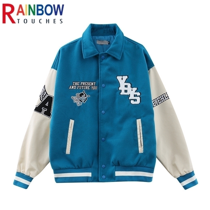 Mens Jackets Rainbowtouches Men Jacket High Street Badge Embroidered PU Leather Stitched Baseball Outerwear Trendy Hip Hop Loose Coats 220930, Blue
Mens Jackets Rainbowtouches Men Jacket High Street Badge Embroidered PU Leather Stitched Baseball Outerwear Trendy Hip Hop Loose Coats 220930, Blue