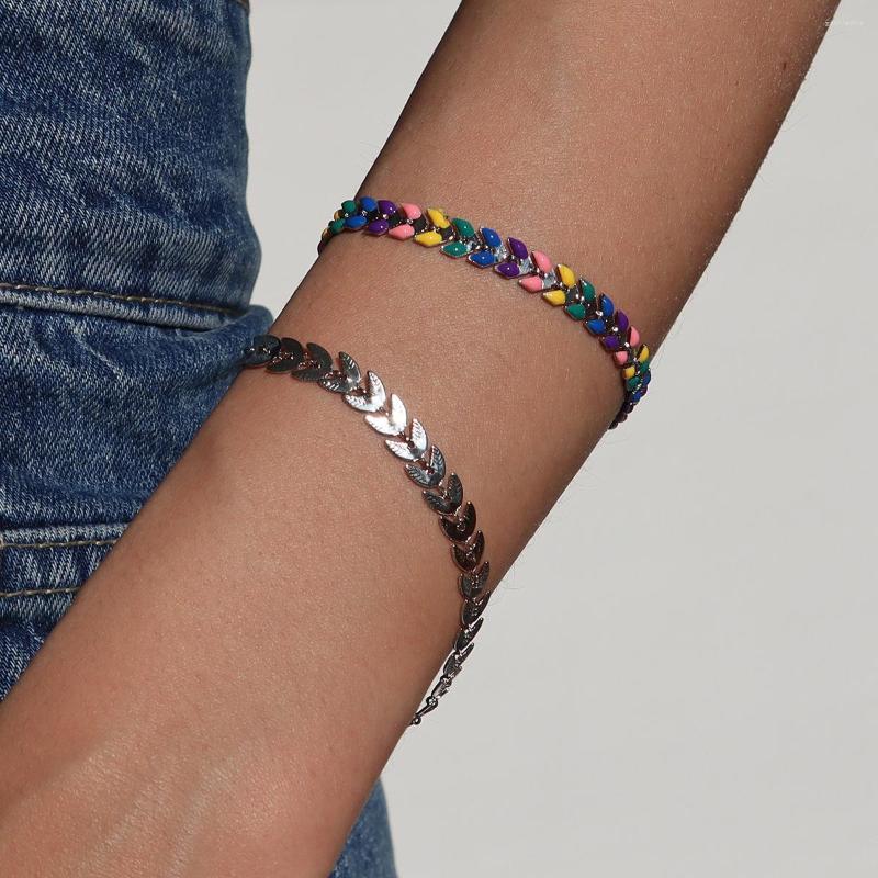 Link Bracelets 2022 Rainbow Color Bracelet Simple Aircraft Chain Wheat Ear Creative For Women Metal Drop Oil Geometric Jewelry
Link Bracelets 2022 Rainbow Color Bracelet Simple Aircraft Chain Wheat Ear Creative For Women Metal Drop Oil Geometric Jewelry