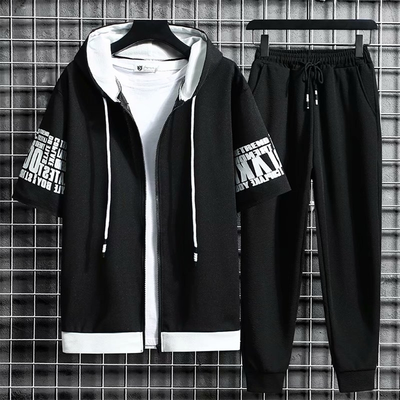 Men's Tracksuits Men's Sets Hooded Zipper Short Sleeve Tops Elastic Waist Trousers Men Clothing Two Piece Set Korean Streetwear Tracksuit Men 221006, Dark grey
Men's Tracksuits Men's Sets Hooded Zipper Short Sleeve Tops Elastic Waist Trousers Men Clothing Two Piece Set Korean Streetwear Tracksuit Men 221006, Dark grey