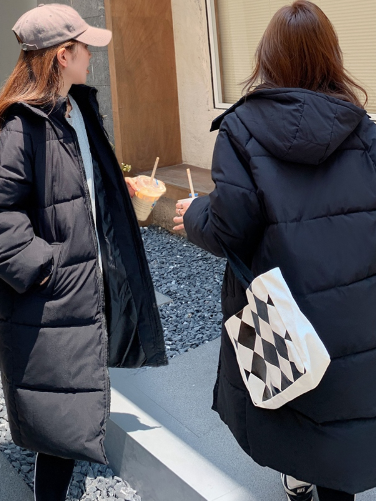 Women's Down Parkas Women Black Puffer Jacket Winter Thick Hooded Long Parkas Mujer Female Casual Loose Oversized Korean Cotton Padded Coat 22093