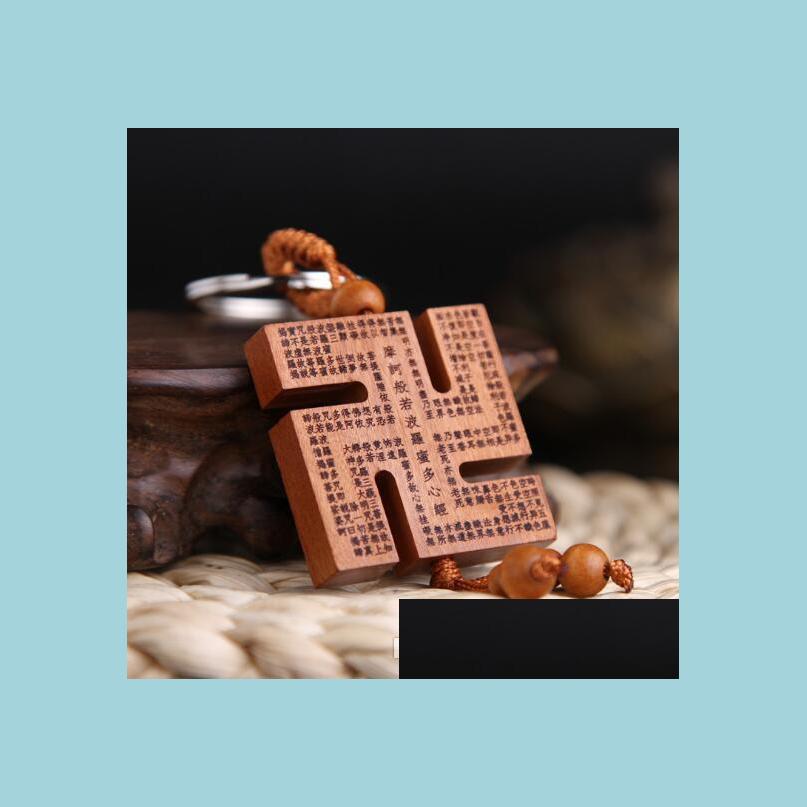 Key Rings Peach Wood Scripture Heart Sutra Keychain Key Ring For Women Men Jewelry Keychains Festival Gifts Drop Delivery 2 Ffshop2001 Dhwlq