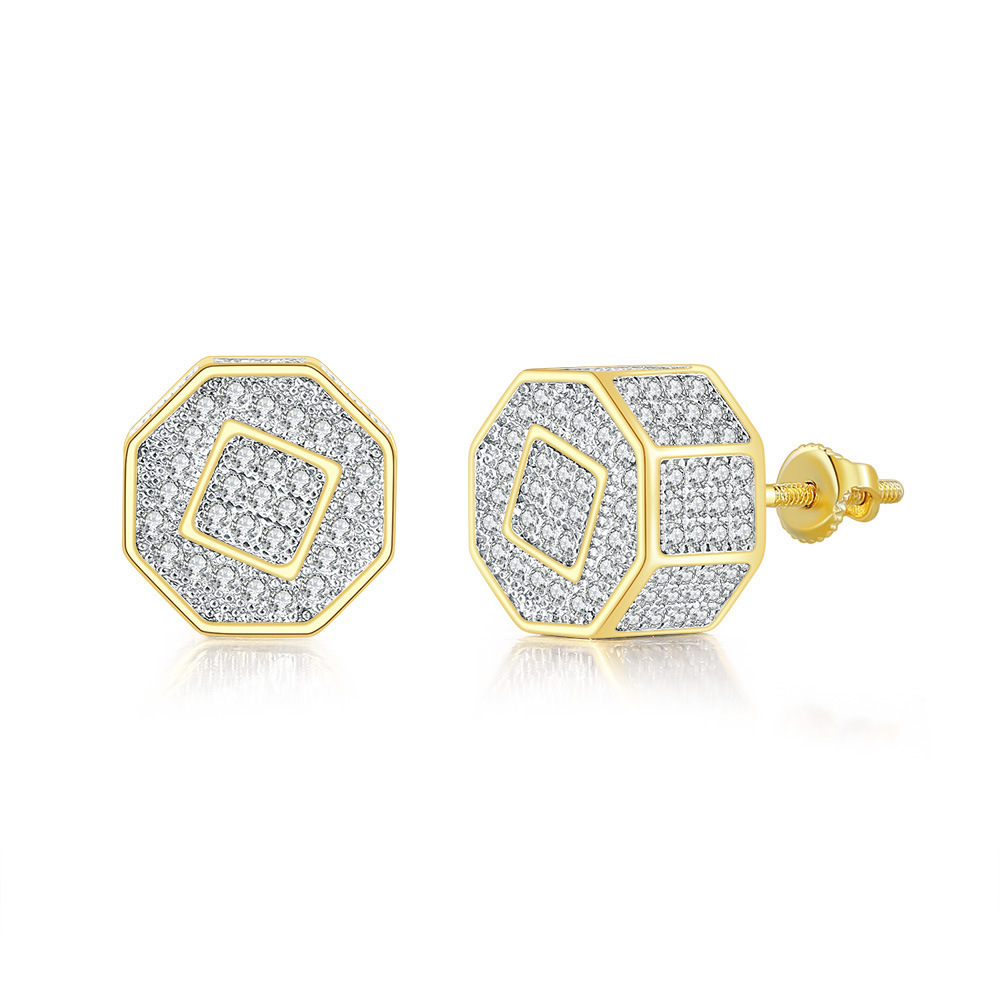 Hip Hop Screwback Stud Earrings Cylinder Shape Bling White Zircon Dangle Earrings Gold Plated Vintage Geometric Jewelry