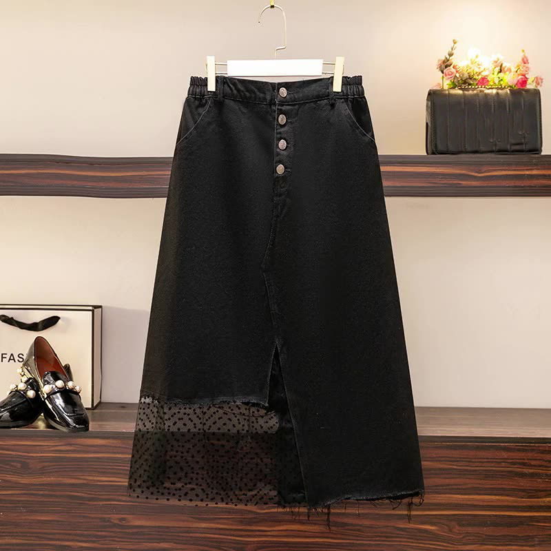 

Plus size Dresses 150Kg Plus Size Women's Summer Slit Mesh Denim Skirt Loose High Waist Irregular Aline Skirt Black Hip 153 5XL 6XL 7XL 8XL 9XL 221006