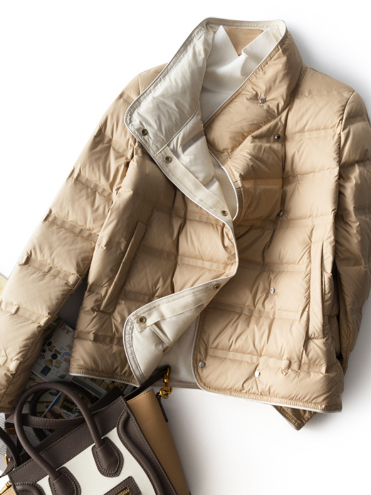 Women's Down Parkas Autumn Winter Standup Collar Lightweight Down Jacket Women Fashion Warm Short White Duck Down Coat Female Solid Slim Outwear 