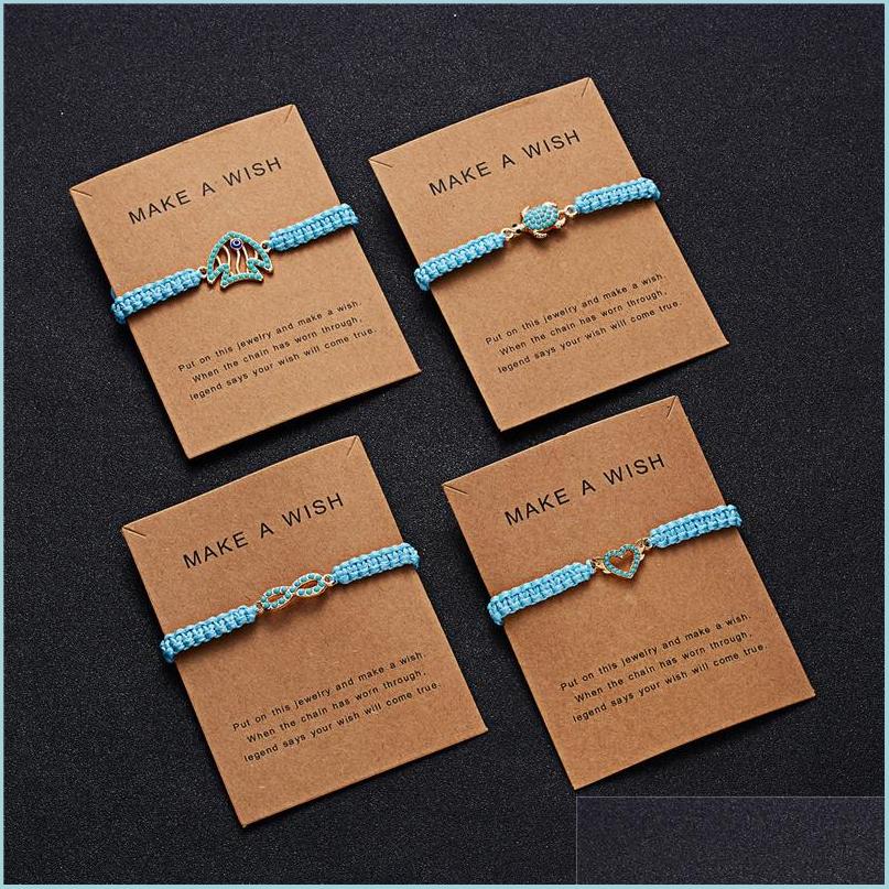 Charm Bracelets Adjustable Handmade Love Turtle Owl Dolphin Pendant Wish Blue Rope Braided Animal Charm Bracelet Paper Card Lulubaby Dhn6T
Charm Bracelets Adjustable Handmade Love Turtle Owl Dolphin Pendant Wish Blue Rope Braided Animal Charm Bracelet Paper Card Lulubaby Dhn6T