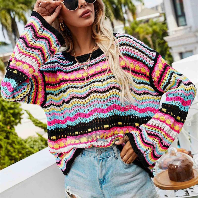 Women's Sweaters Ladies Knitted Sweater Top Fashion Women's Loose Rainbow Stripe Streetwear Pullovers Casual Autumn Winter Long Sleeve, Black
Women's Sweaters Ladies Knitted Sweater Top Fashion Women's Loose Rainbow Stripe Streetwear Pullovers Casual Autumn Winter Long Sleeve, Black