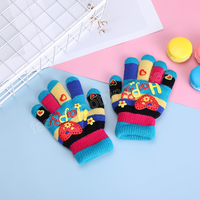 Fashion Letter Print Kids Gloves Colorful Knitted Baby Girls Boys Full Finger Gloves Autumn Winter Warm Toddler Mittens