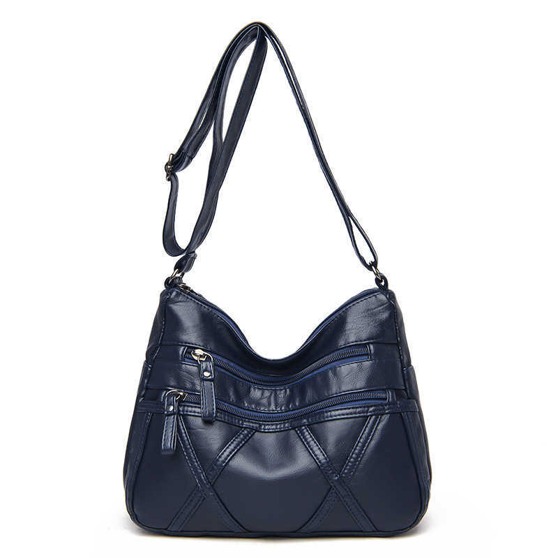 HBP Washed messenger bag for the middle-aged and the elderly Fashion soft leather shoulder bags Multi layer large capacity women's