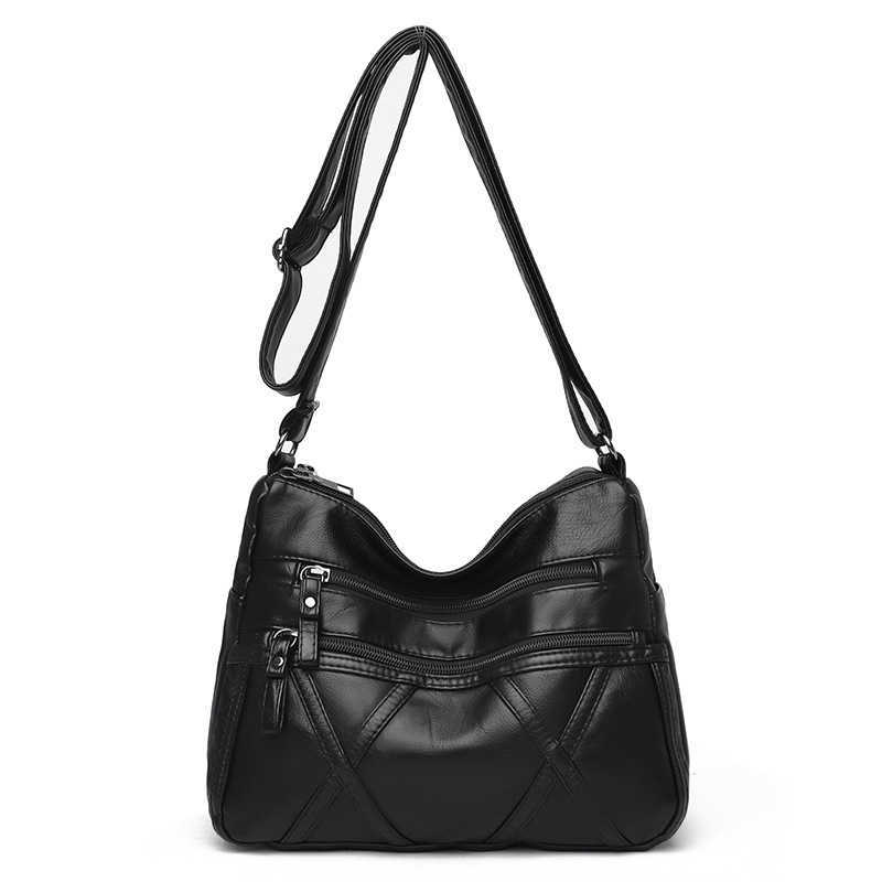 HBP Washed messenger bag for the middle-aged and the elderly Fashion soft leather shoulder bags Multi layer large capacity women's