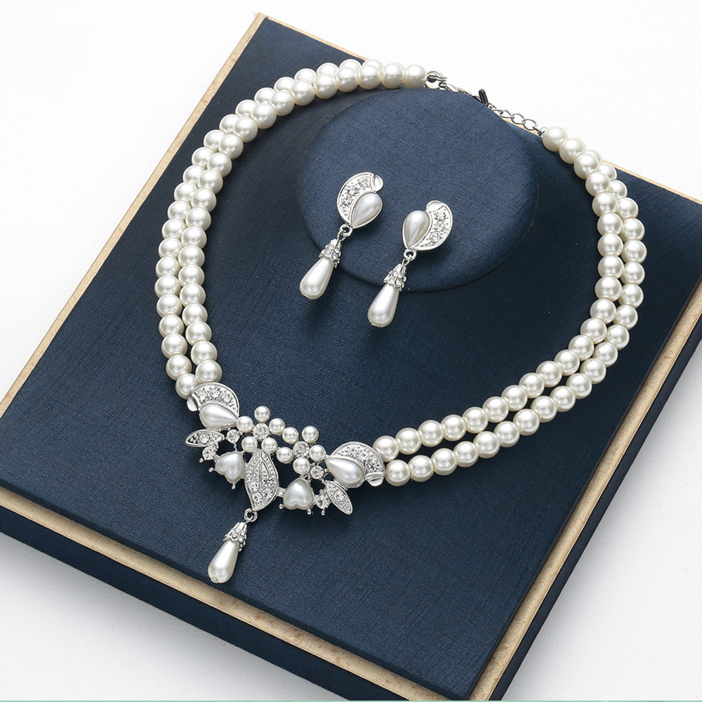 Classic Bridal Pearls Jewelry Sets Rhinestone Pearl Drop Necklaces Earrings Wedding Accessories For Women Gifts Prom Party 2023