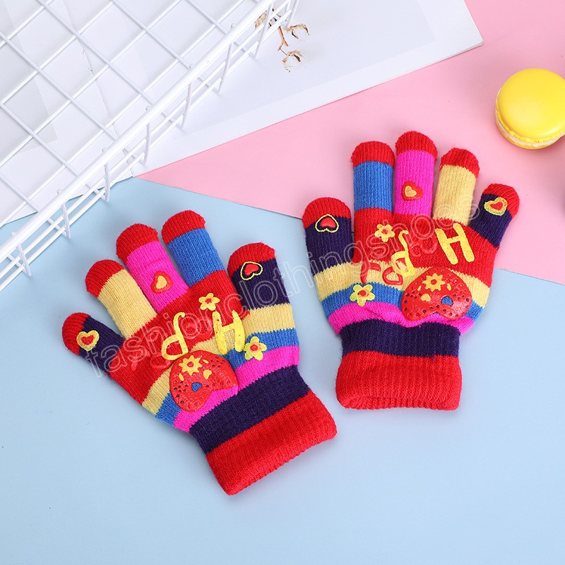 Fashion Letter Print Kids Gloves Colorful Knitted Baby Girls Boys Full Finger Gloves Autumn Winter Warm Toddler Mittens