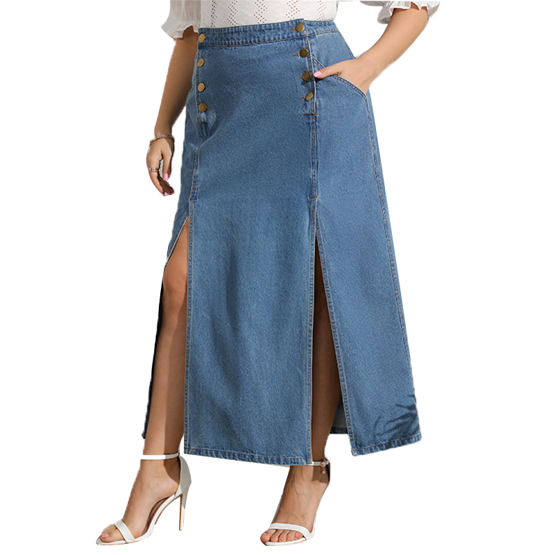 Plus size Dresses Side Slit Plus Size Denim Skirts Women Solid Color High Waist A Line Loose Casual Retro Button Female Fashion Length Skirt 221006, Blue
Plus size Dresses Side Slit Plus Size Denim Skirts Women Solid Color High Waist A Line Loose Casual Retro Button Female Fashion Length Skirt 221006, Blue
