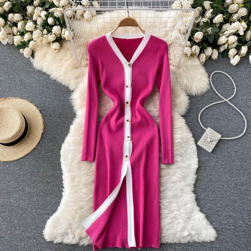 Casual Dresses Autumn Winter Women Knitted Sheath V-neck Long Sleeves Utban Ladies Slim Single Breasted Knee-length Split Pencil Dress, Orange
Casual Dresses Autumn Winter Women Knitted Sheath V-neck Long Sleeves Utban Ladies Slim Single Breasted Knee-length Split Pencil Dress, Orange