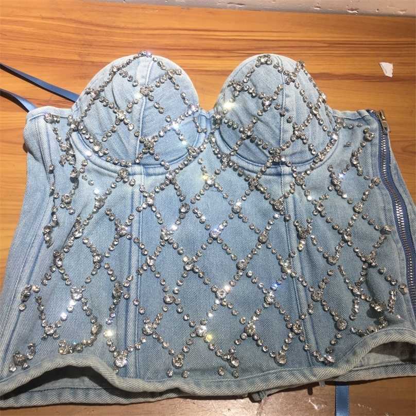 Women Denim Tube Top Diamond Beaded Strapless Vest Lace up Zipper Bustier Bra Night Club Party Tank Female Y749 220505, Colorful stone denim
Women Denim Tube Top Diamond Beaded Strapless Vest Lace up Zipper Bustier Bra Night Club Party Tank Female Y749 220505, Colorful stone denim