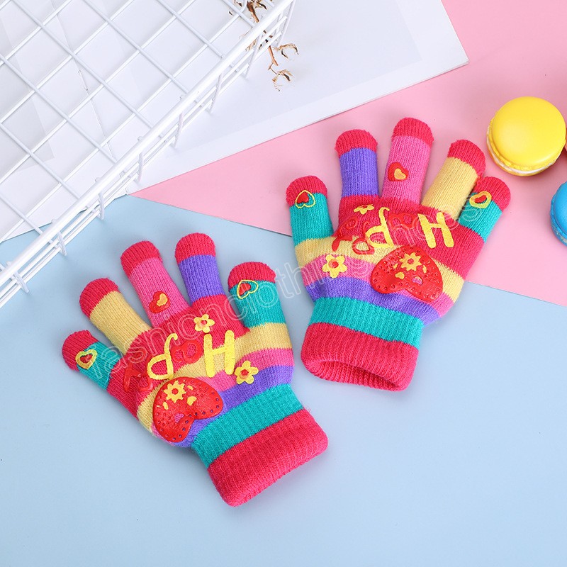 Fashion Letter Print Kids Gloves Colorful Knitted Baby Girls Boys Full Finger Gloves Autumn Winter Warm Toddler Mittens