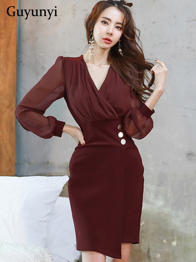 Work Dresses Wine Red Career Office Lady Dress Autumn Chiffon Puff Full Sleeve Fold VNeck High Waist Line Buckle Slim Party Dress 221006, Cx3657
Work Dresses Wine Red Career Office Lady Dress Autumn Chiffon Puff Full Sleeve Fold VNeck High Waist Line Buckle Slim Party Dress 221006, Cx3657
