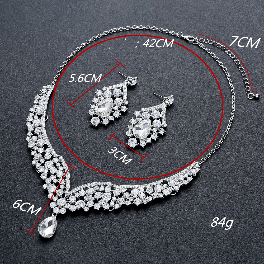 Crystal Water Drop Bridal Jewelry Sets Rhinestone Necklace Earrings for Bride Silver Plated Wedding Accessories Prom Party Dubai Women fashion Gift