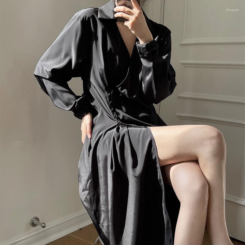 Casual Dresses Spring Autumn Women' Solid Color V-Neck Long Sleeve Loose Dress, Black
Casual Dresses Spring Autumn Women' Solid Color V-Neck Long Sleeve Loose Dress, Black
