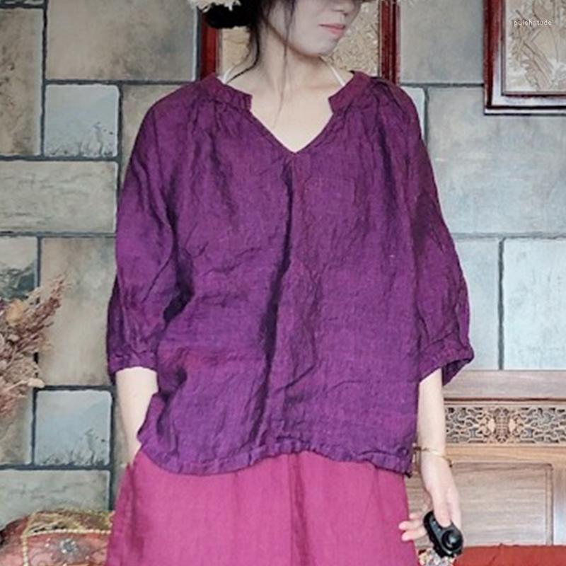 Women's Blouses Johnature Linen Women Vintage V-Neck Shirts Purple Tops Half Sleeve 2022 Spring Loose Retro All-match
Women's Blouses Johnature Linen Women Vintage V-Neck Shirts Purple Tops Half Sleeve 2022 Spring Loose Retro All-match