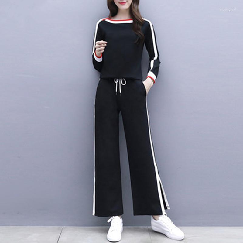 Women' Two Piece Pants Women' Brand Cotton Sportswear Set Long Sleeve Striped Wide Leg Pieces Black, Red
Women' Two Piece Pants Women' Brand Cotton Sportswear Set Long Sleeve Striped Wide Leg Pieces Black, Red