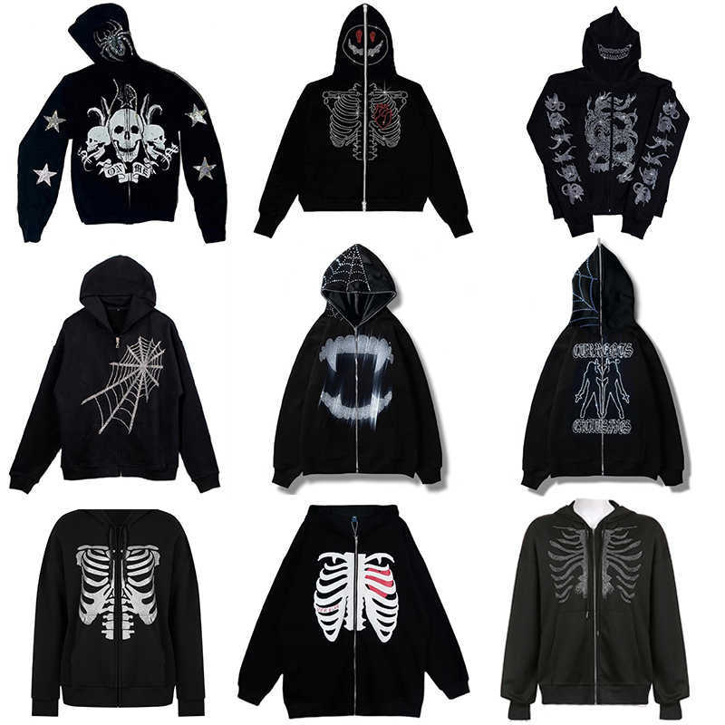 Rhinestones Spider Web Skeleton Print Black Y2k Goth Long-sleeve Full Zip Hoodies Oversized Jacket American Fashion Hot-selling, 628-white
Rhinestones Spider Web Skeleton Print Black Y2k Goth Long-sleeve Full Zip Hoodies Oversized Jacket American Fashion Hot-selling, 628-white