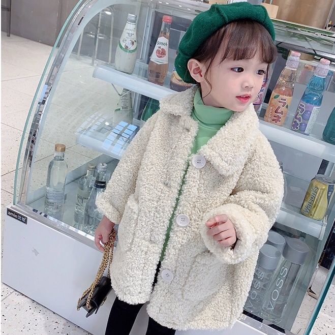 Jackets Children Lambswool Coat Baby Turndown Collar Thicken Warm Jacket Girls Long Overcoat Winter Kids girls Casual Outwear 221006