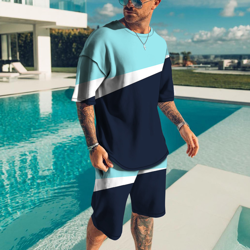 Men's Tracksuits Spring And Summer Men T-shirt Suit 3d Printing Sportswear Fashion O-neck Lining Beach Pants 2 Piece Tracksuit 221006