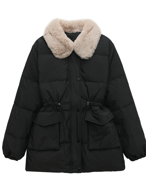 Women's Down Parkas Auutmn Winter Down Jacket Women Natural Fur Collar White Duck Down Coat Female Midlength Drawstring High Waist Thick Parkas 2