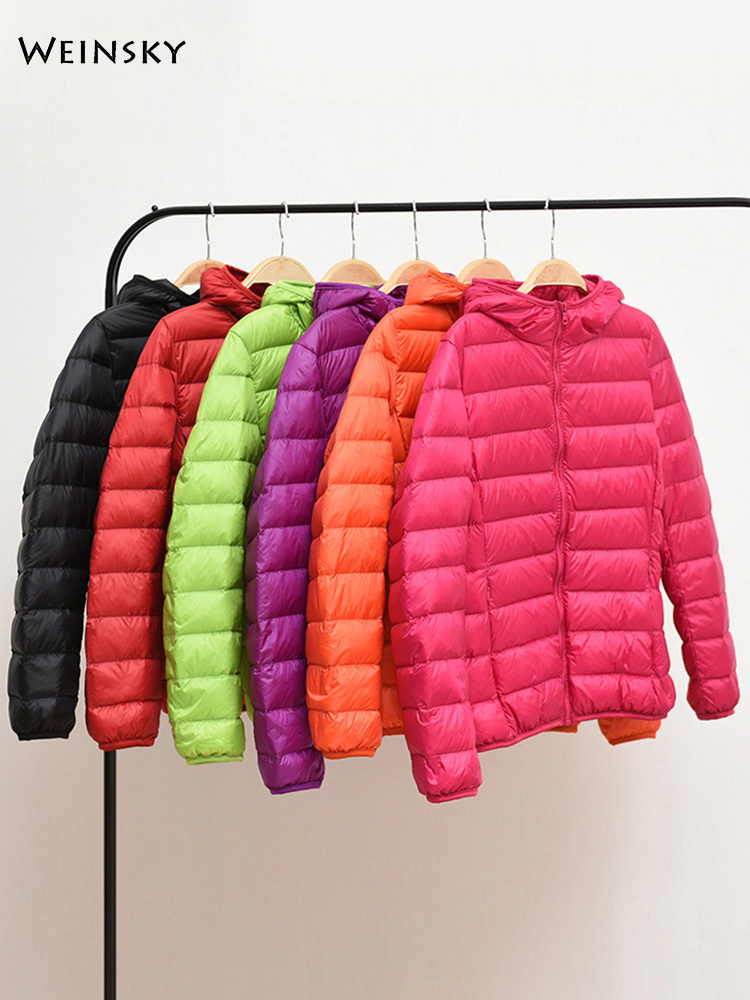 Women's Down Parkas Winter Women Ultralight Thin Down Jacket White Duck Down Hooded Jackets Long Sleeve Warm Coat Parka Female Portable Outwear 2