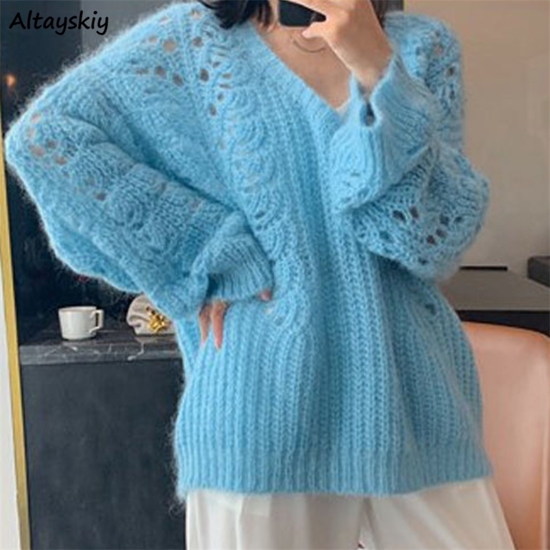Women's Sweaters Pullovers Women Spring Hollow Out V-neck Soft Sweater 3 Colors All-match Pure Simple Female Design Clothes Knitwear Basic Tender 221006, Blue
Women's Sweaters Pullovers Women Spring Hollow Out V-neck Soft Sweater 3 Colors All-match Pure Simple Female Design Clothes Knitwear Basic Tender 221006, Blue
