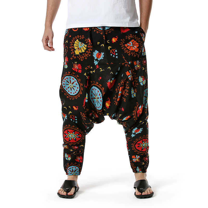 Men's Pants Harem Mens Hippy Hippe Trousers Cotton Bohemian Vintage Ethnic Print Patchwork Om Patch G220929