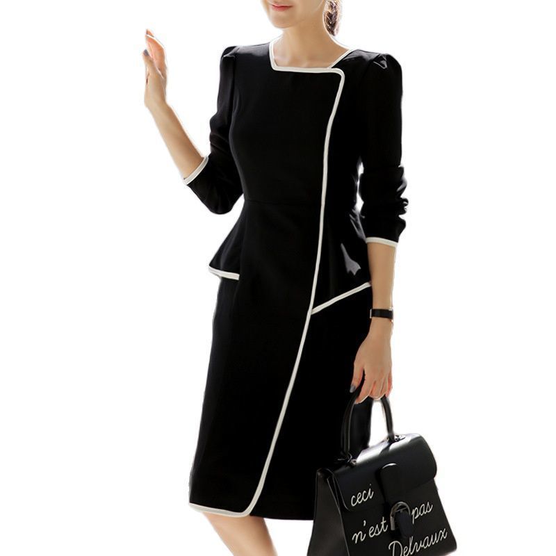 Work Dresses Spring Korean Design Women's Professional Dress Black Temperament Show Thin Black And White With Temperament Long Skirt 221006
Work Dresses Spring Korean Design Women's Professional Dress Black Temperament Show Thin Black And White With Temperament Long Skirt 221006