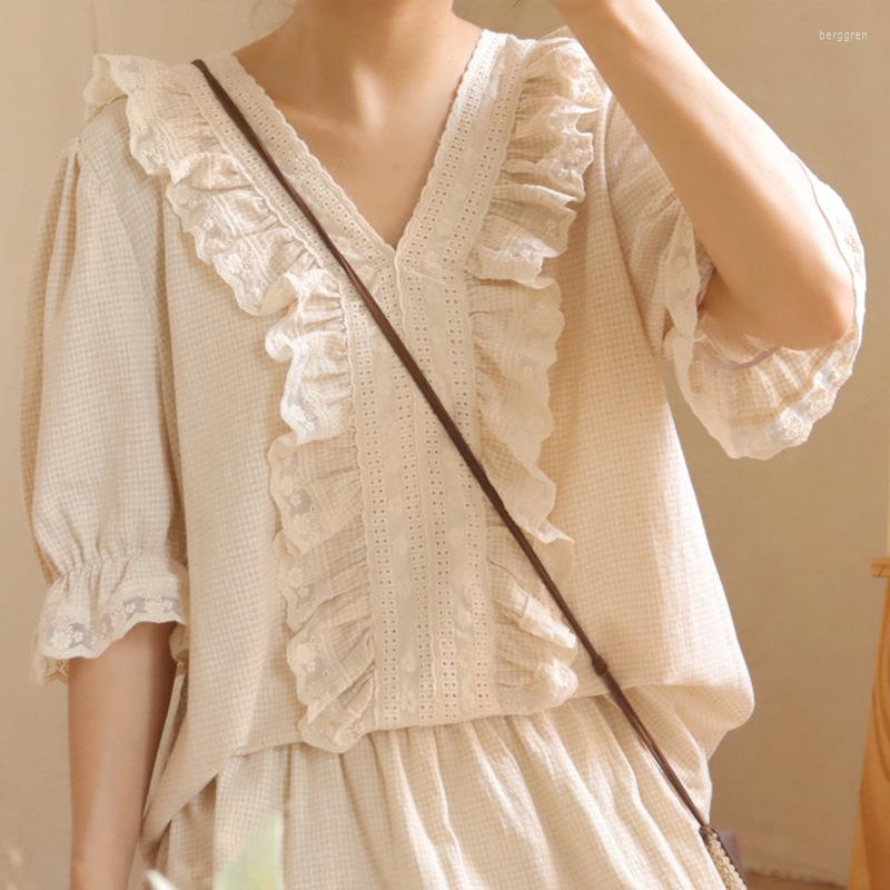 Women's Blouses Johnature Summer Mori Plaid Patchwork Ruffles Womens Tops And 2022 Vintage Loose V-neck Female Shirts, Blue
Women's Blouses Johnature Summer Mori Plaid Patchwork Ruffles Womens Tops And 2022 Vintage Loose V-neck Female Shirts, Blue
