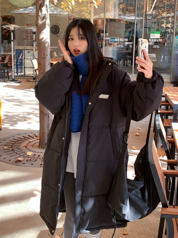 Women's Down Parkas Medium Long Puffer Jacket Autumn Winter Women Thick Hooded Bubble Coat Female Solid Loose Oversized Parkas Korean Chic Outwea