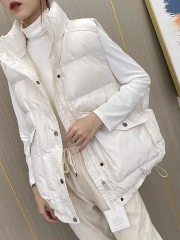 Women's Down Parkas Autumn Winter Lightweight Down Jacket Vest Women Sleeveless Stand Collar White Duck Down Coat Female Loose Vest Waistcoat 220