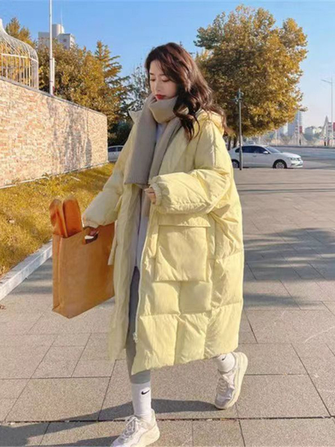 Women's Down Parkas Women Long Parkas Autumn Winter Korean Chic Loose Thickened Puffer Jacket Female Solid Hooded Cotton Padded Coat Outwear 2209