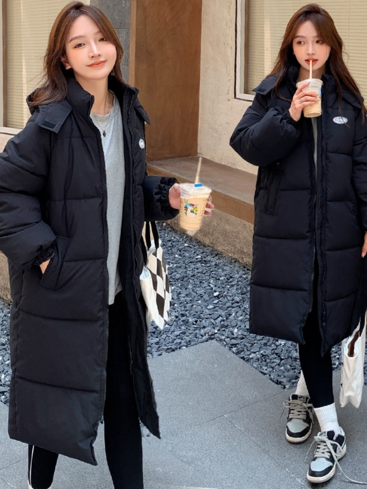 Women's Down Parkas Women Black Puffer Jacket Winter Thick Hooded Long Parkas Mujer Female Casual Loose Oversized Korean Cotton Padded Coat 22093