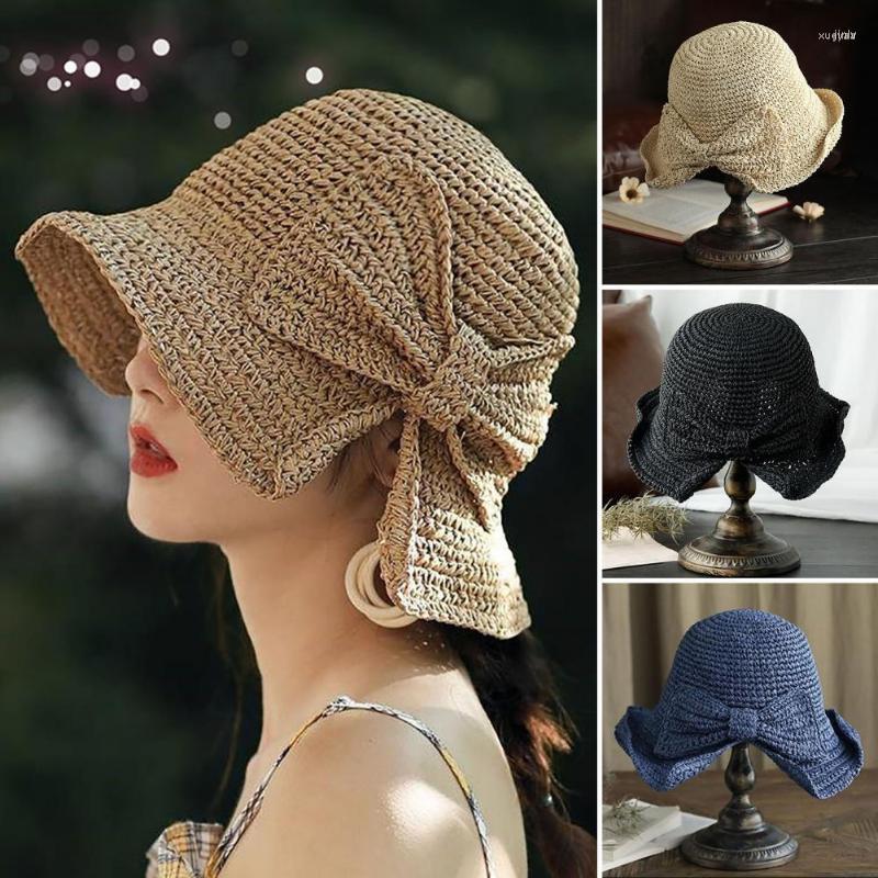 Visors Women Raffia Bow Sun Hat Wide Brim Solid Color Breathable Beach Panama Straw Dome Bucket Shade Sunscreen For TraveVisors, Black
Visors Women Raffia Bow Sun Hat Wide Brim Solid Color Breathable Beach Panama Straw Dome Bucket Shade Sunscreen For TraveVisors, Black