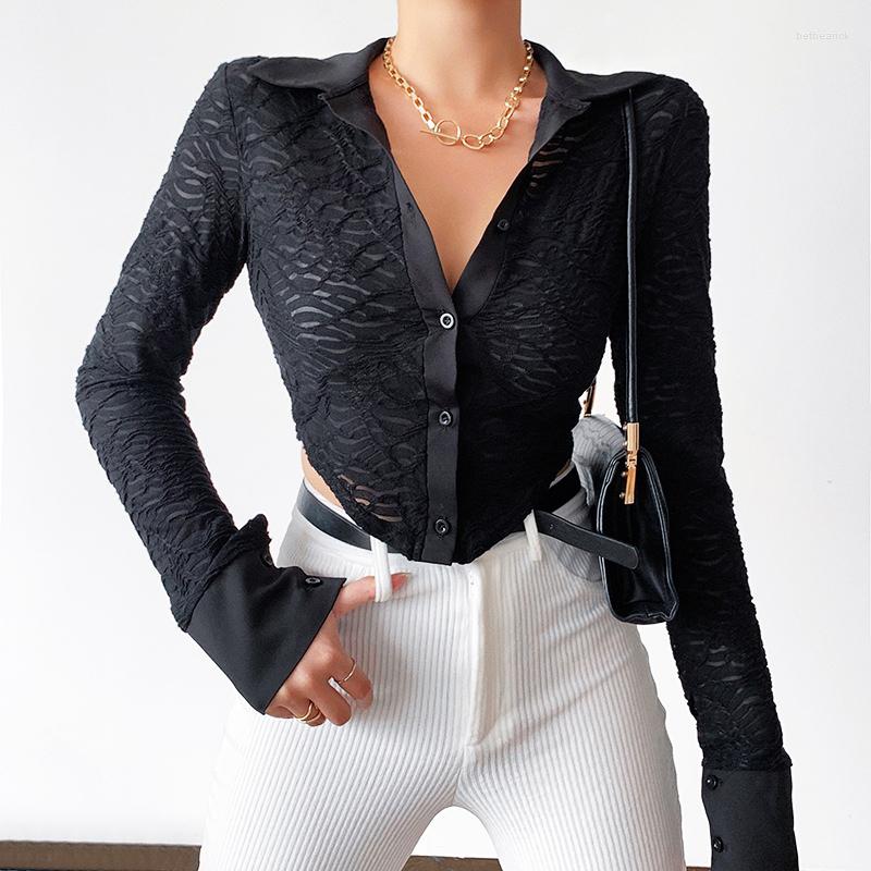 Women' T Shirts Sexy Turn-down Collar See-through Hollow Out Short Shirt Women Full Sleeve Single-breasted V-neck Spring Fall Vintage, Black
Women' T Shirts Sexy Turn-down Collar See-through Hollow Out Short Shirt Women Full Sleeve Single-breasted V-neck Spring Fall Vintage, Black