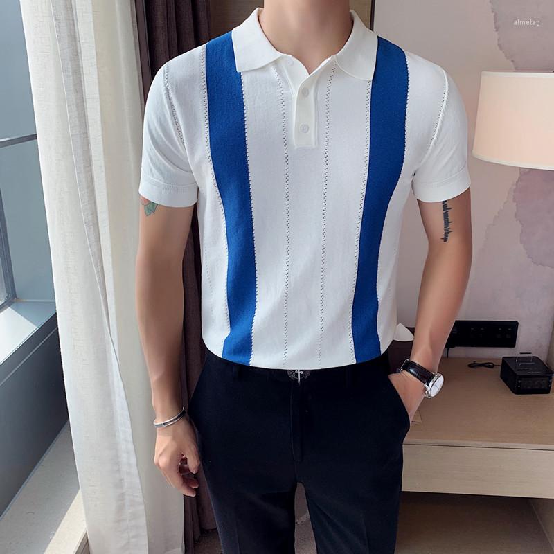 Men's Polos 2022 Summer Fashion Striped Shirt Male Turn Down Collar Short Sleeve Slim Top Pullover Men Casual Button Knitted Tee, White
Men's Polos 2022 Summer Fashion Striped Shirt Male Turn Down Collar Short Sleeve Slim Top Pullover Men Casual Button Knitted Tee, White